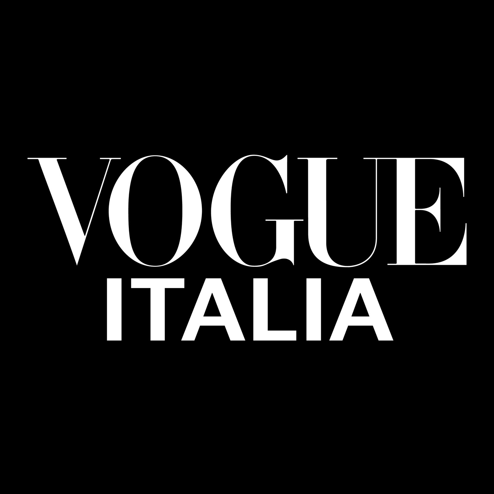 Vogue Italia masthead in white lettering on black.