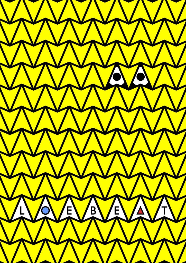 A yellow graphic filled with a repeating angular black pattern and LOEBEAT lettering.