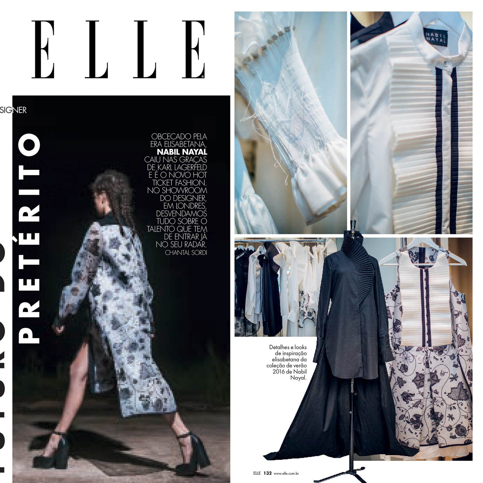 Elle fashion feature with pale and patterned runway looks.