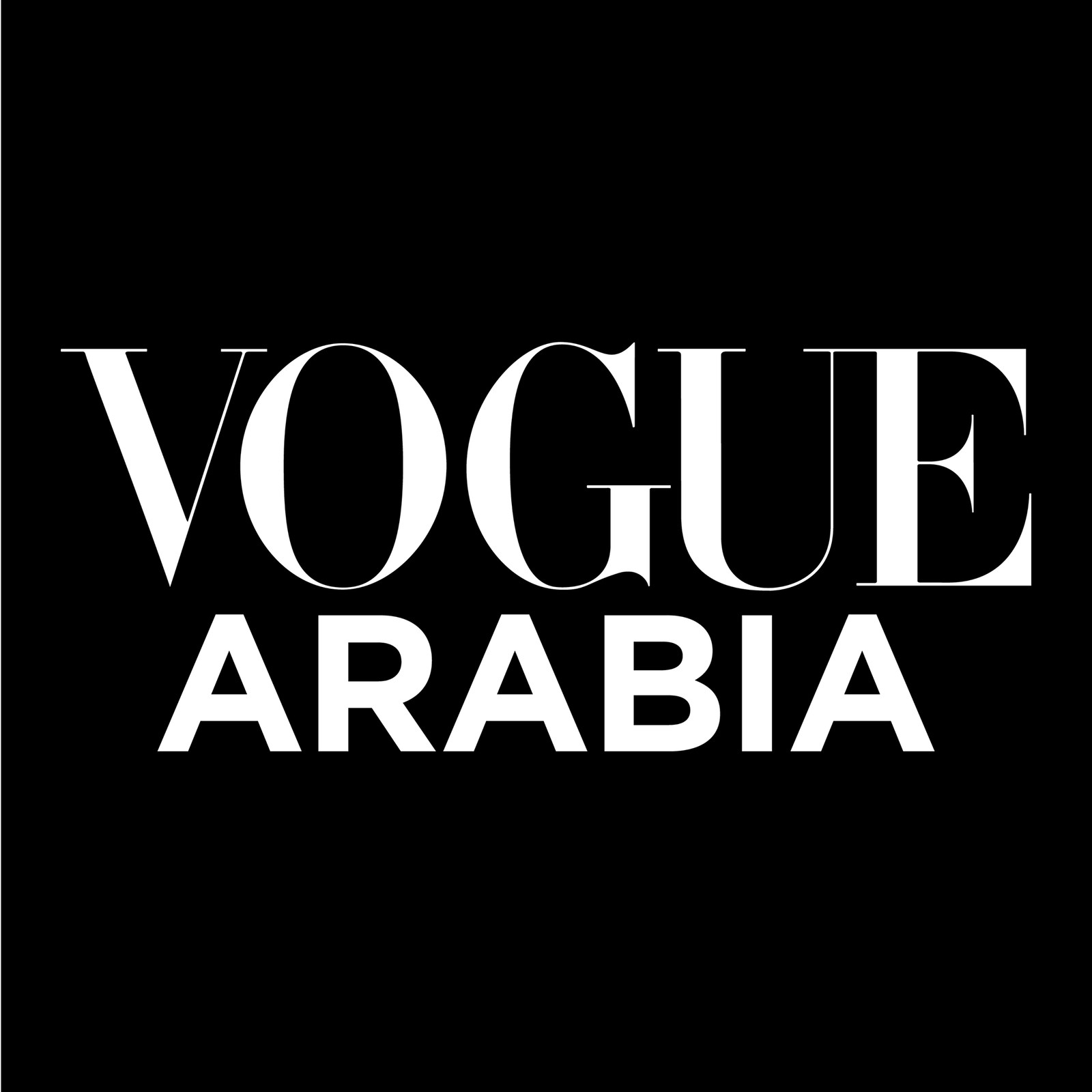 Vogue Arabia masthead in white lettering on black.
