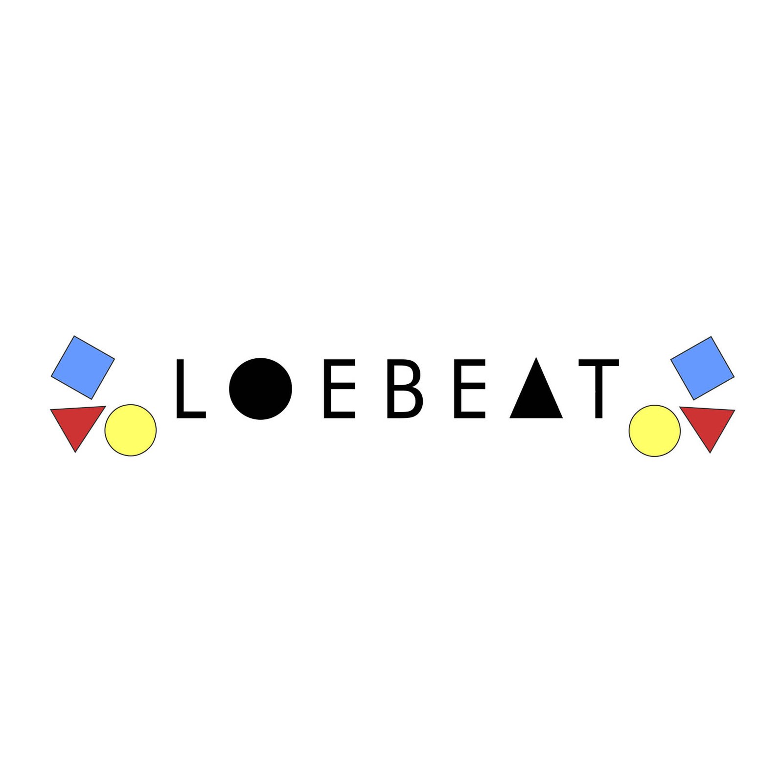 A LOEBEAT wordmark flanked by small blue, yellow and red geometric shapes.