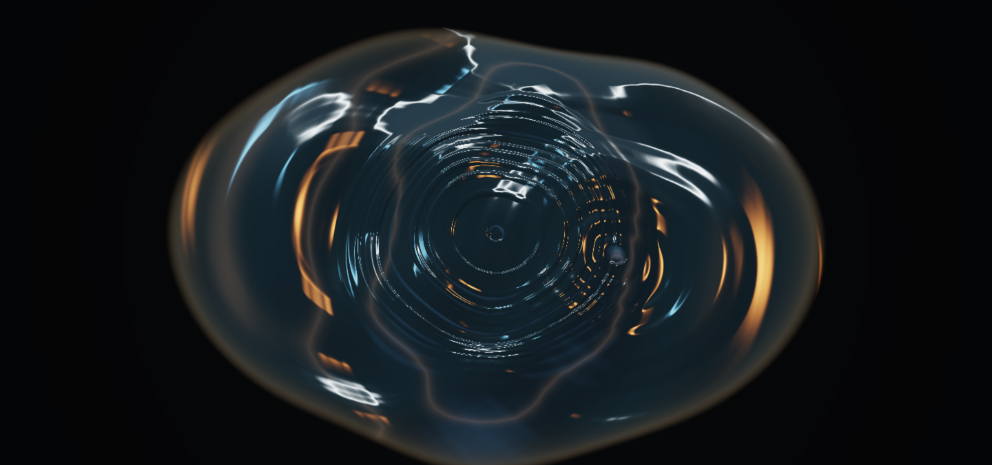 Silver and amber wavefronts from Mirror Music’s Quadrature study.