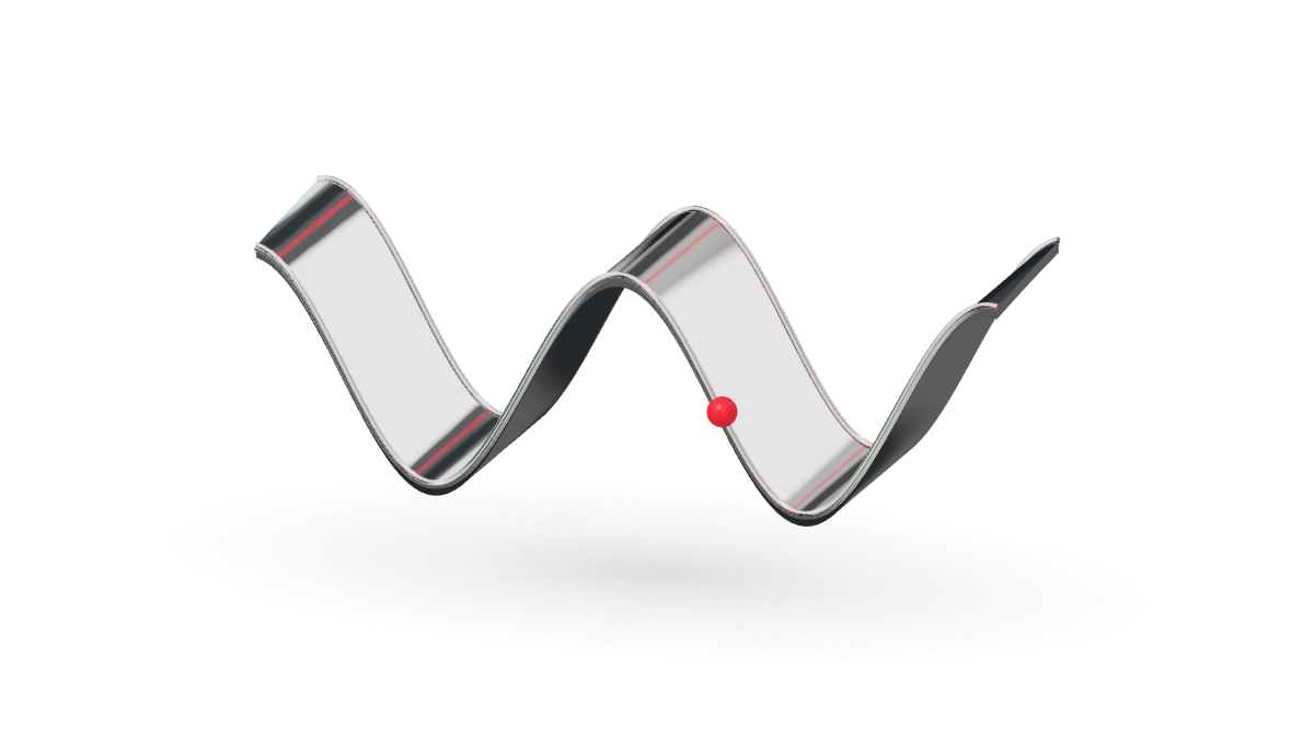 Reflective chrome waveforms and mathematical surfaces from the Physics Lab.