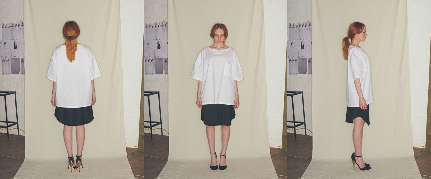 Nabil Nayal — Autumn / Winter 2013. Three-view garment study.