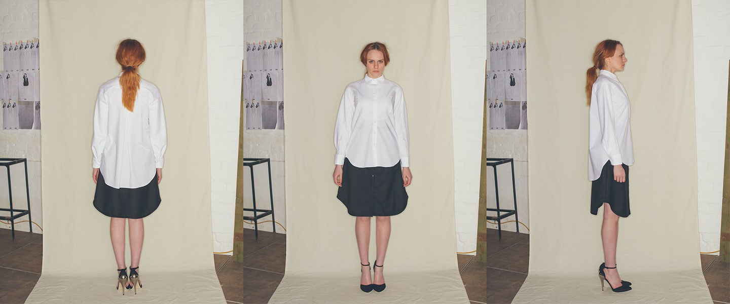 Nabil Nayal — Autumn / Winter 2013. Three-view garment study.