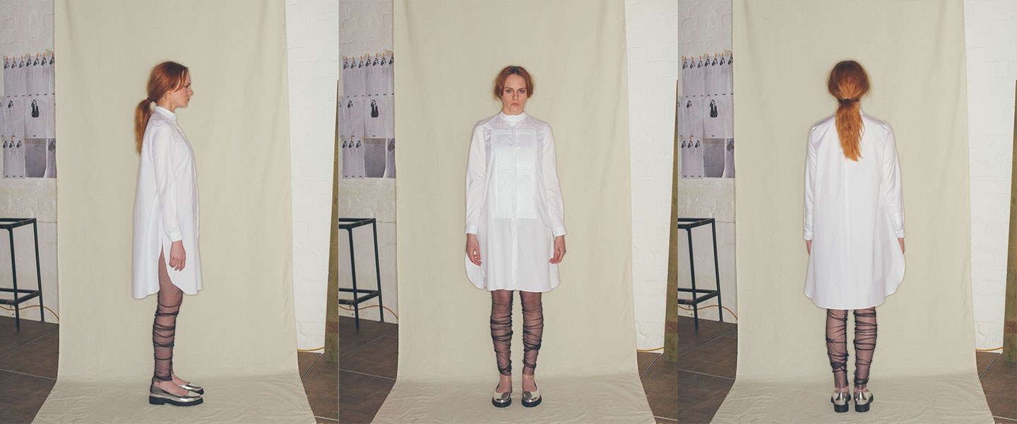 Nabil Nayal — Autumn / Winter 2013. Three-view garment study.