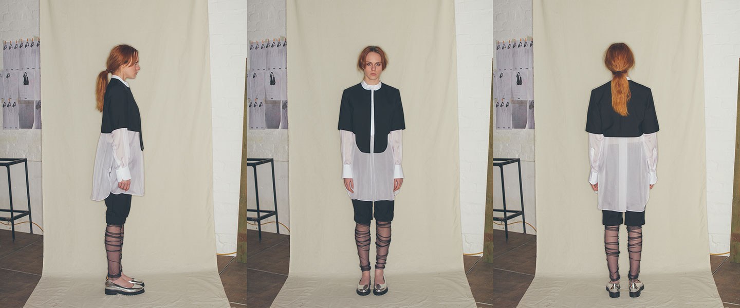 Nabil Nayal — Autumn / Winter 2013. Three-view garment study.