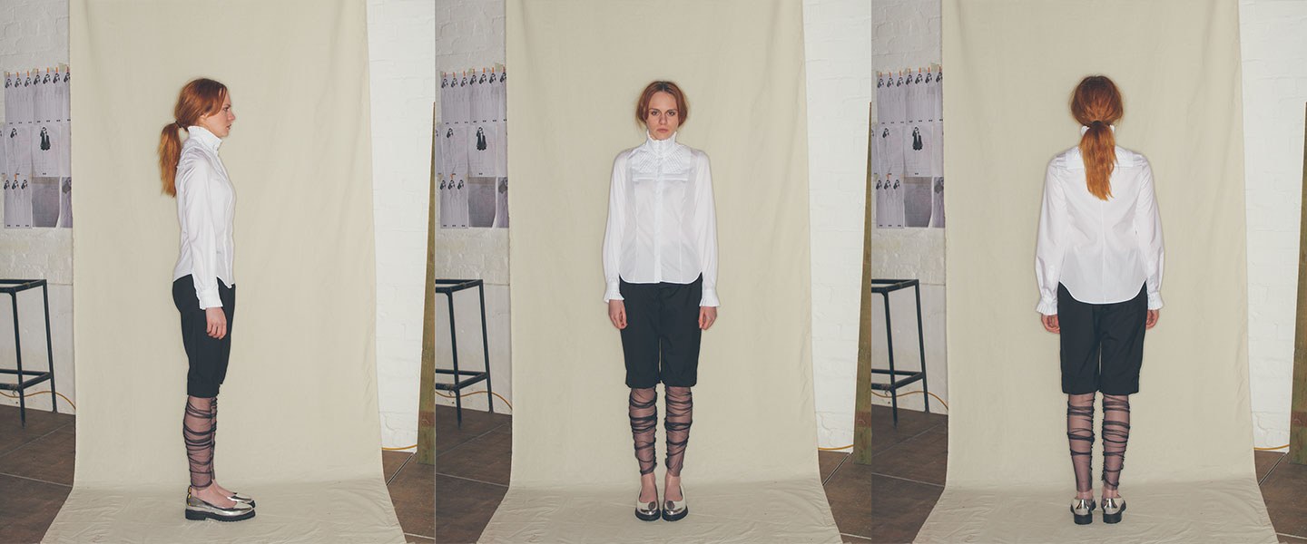 Nabil Nayal — Autumn / Winter 2013. Three-view garment study.