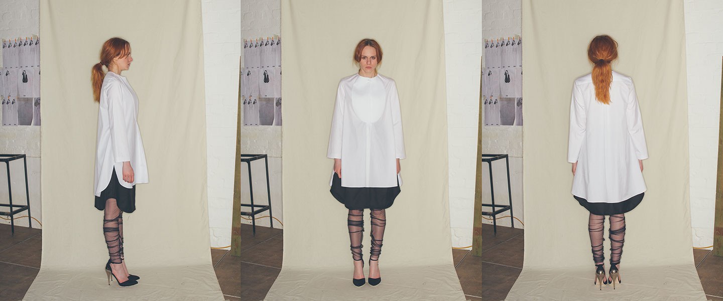 Nabil Nayal — Autumn / Winter 2013. Three-view garment study.