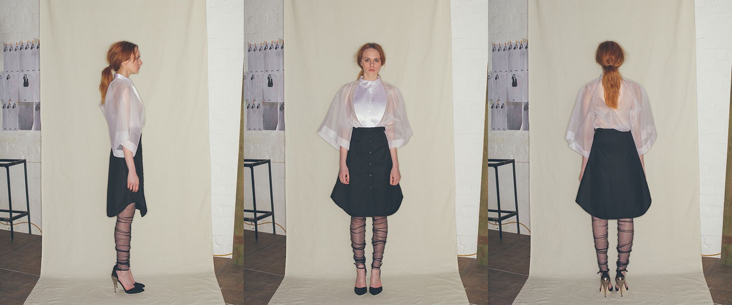 Nabil Nayal — Autumn / Winter 2013. Three-view garment study.