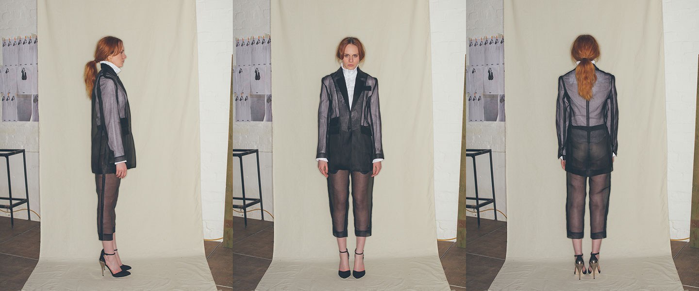Nabil Nayal — Autumn / Winter 2013. Three-view garment study.