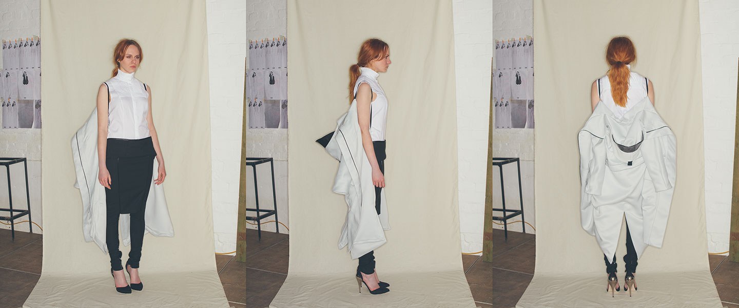 Nabil Nayal — Autumn / Winter 2013. Three-view garment study.