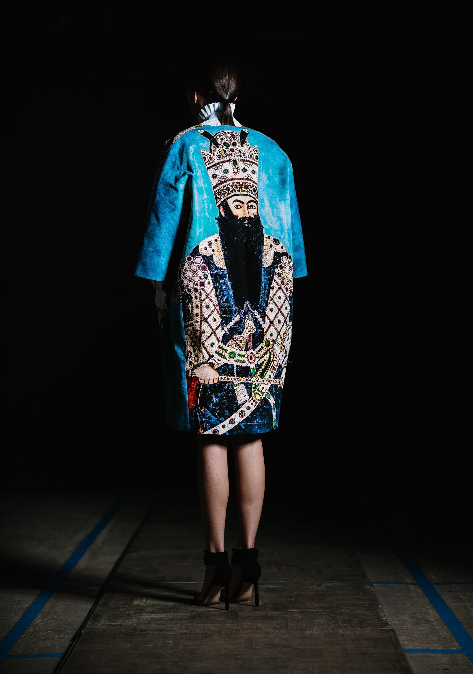Nabil Nayal — Autumn / Winter 2015. Printed coat — front and back. Alternate view.