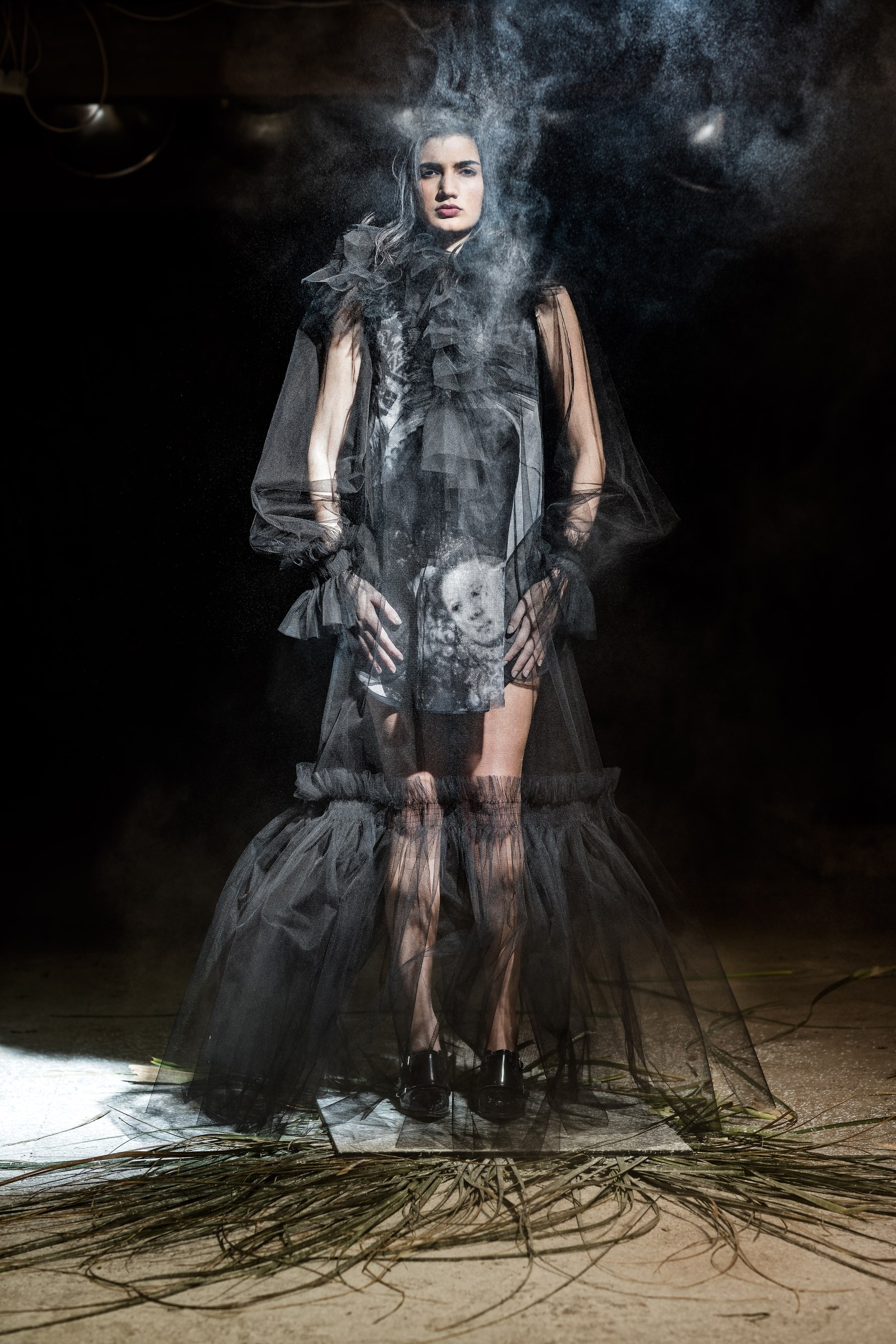 Nabil Nayal — Autumn / Winter 2016. Dark sheer silhouette.