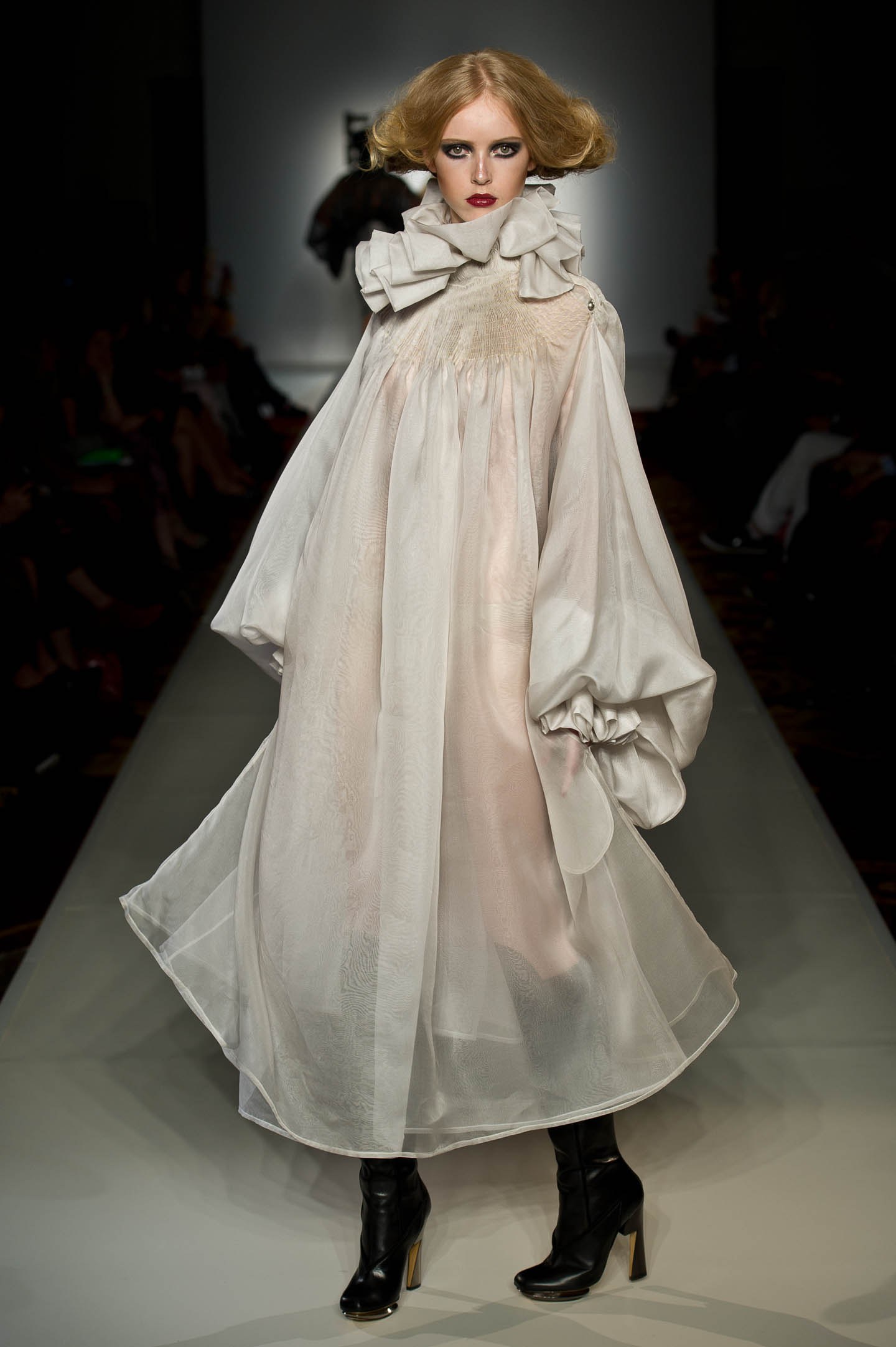 Nabil Nayal — Spring / Summer 2012. Pale gathered dress.