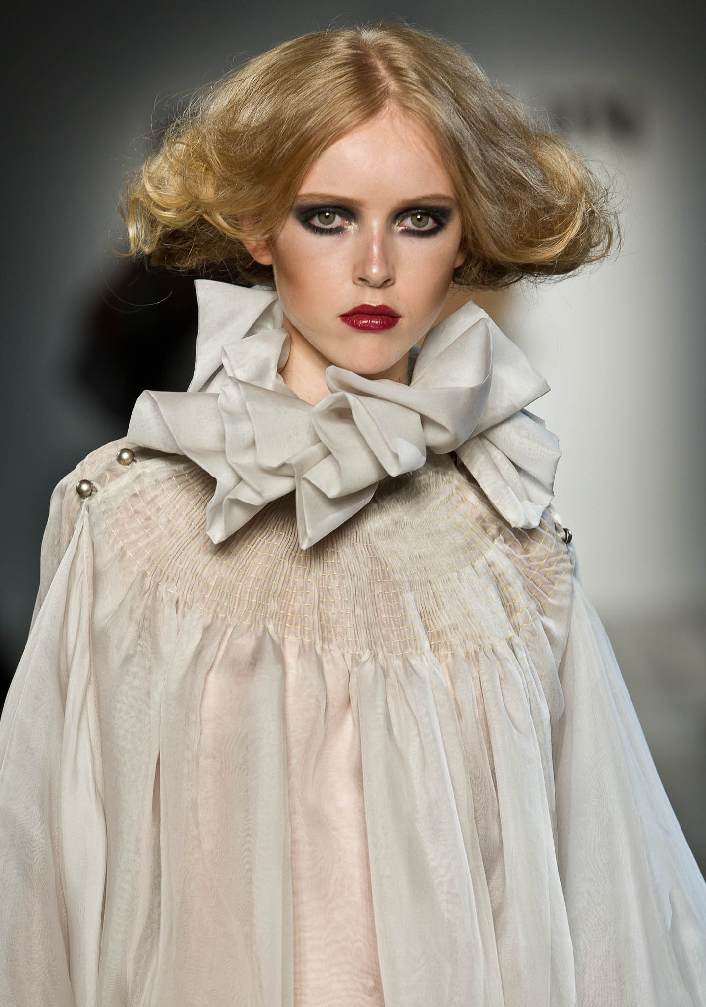 Nabil Nayal — Spring / Summer 2012. Pale gathered dress. Alternate view.