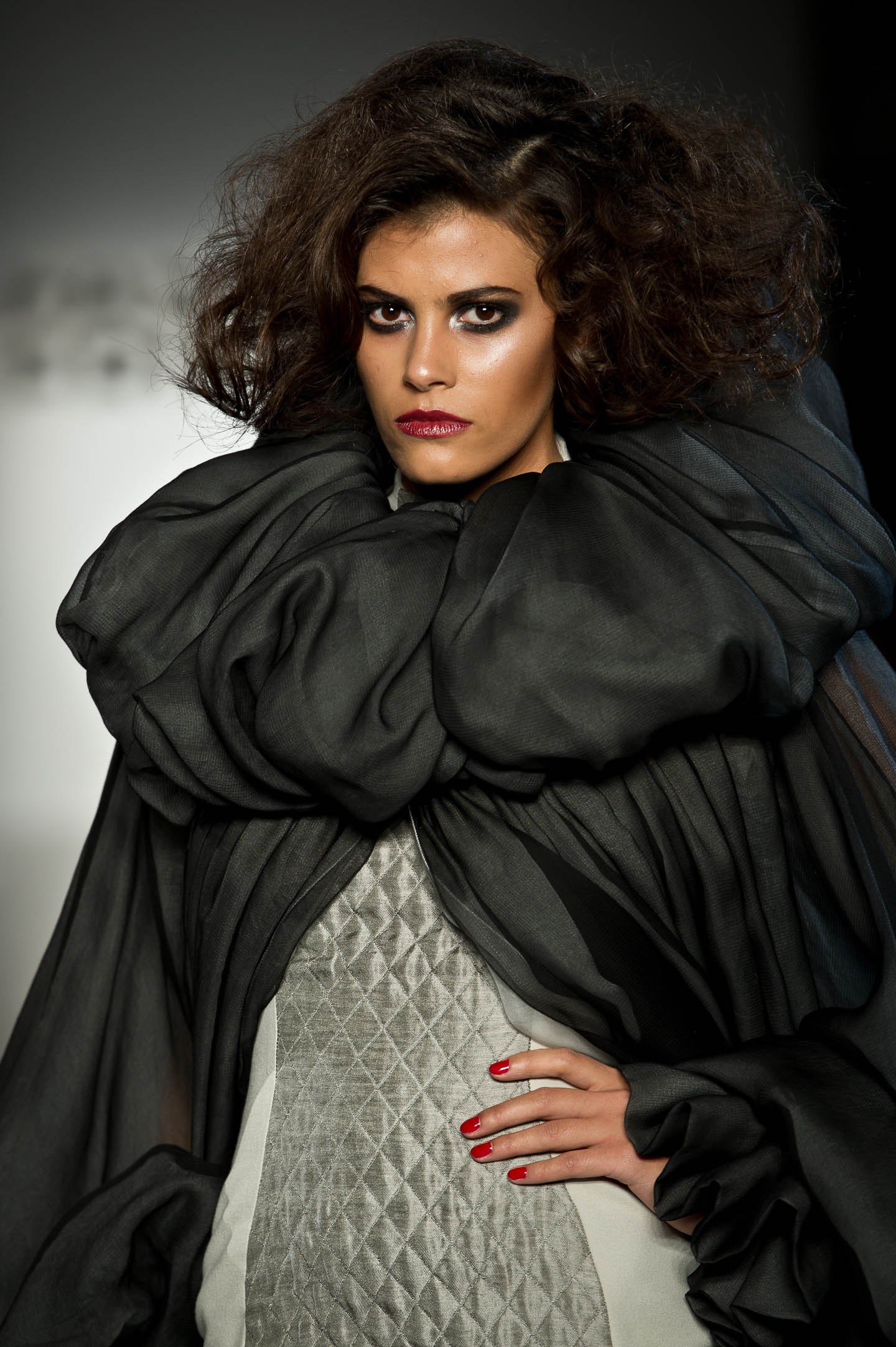 Nabil Nayal — Spring / Summer 2012. Black cape and train. Alternate view.